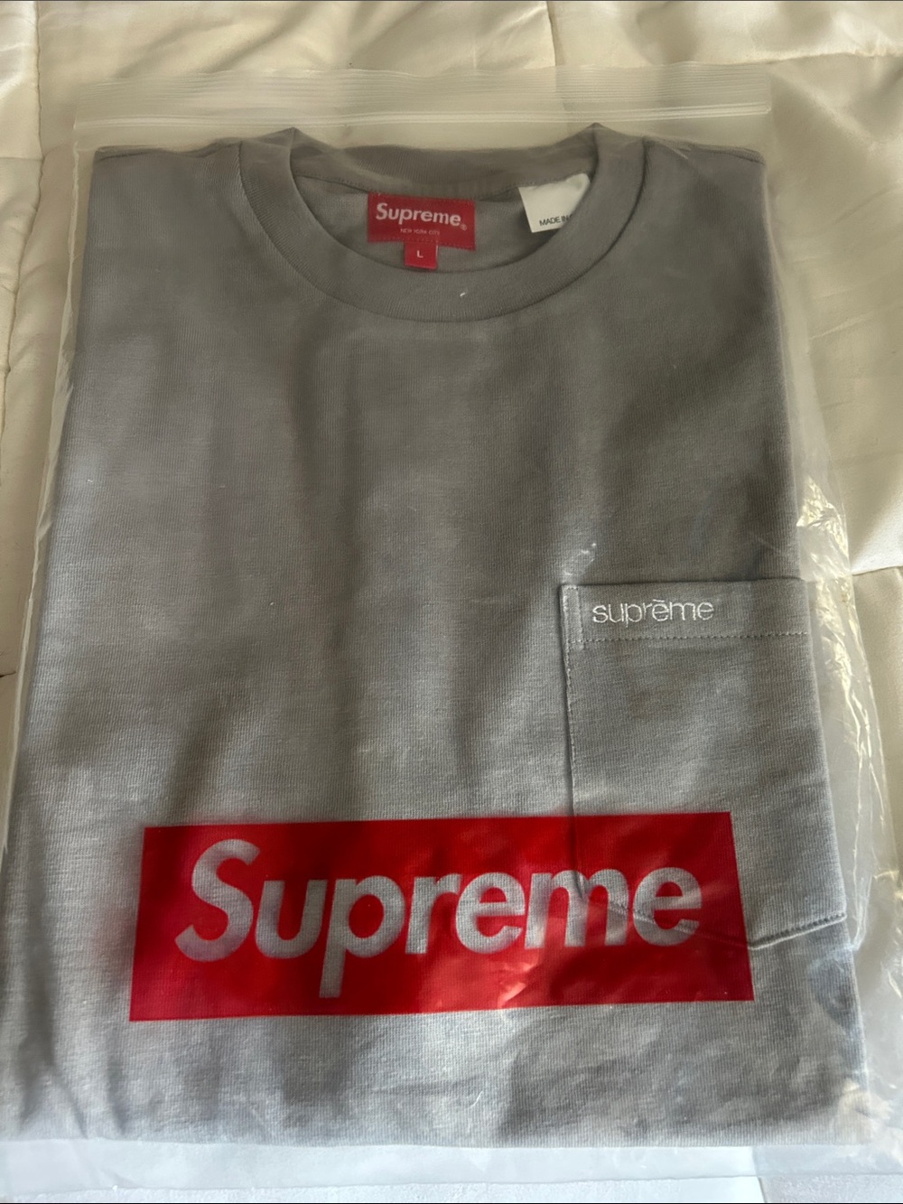 Supreme Grey Tee with Red Box Logo